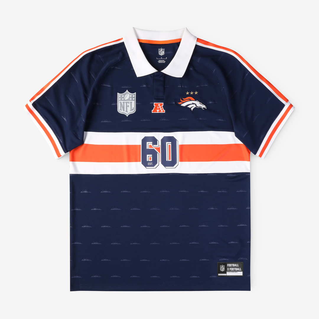 Denver Broncos Youth Football x Football Collared Fan Top - Navy