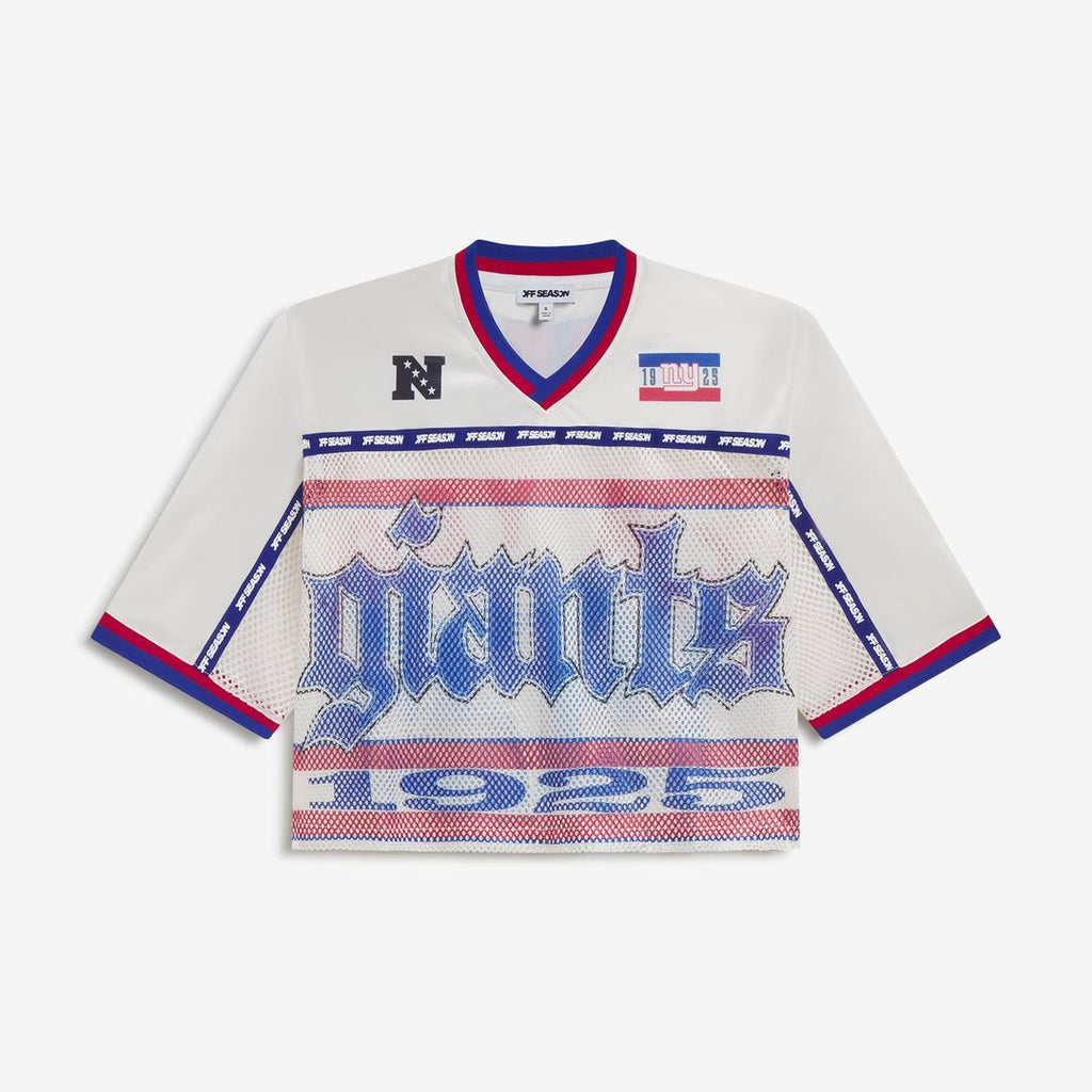 New York Giants Women's Cropped Mesh V-Neck Top - Cream