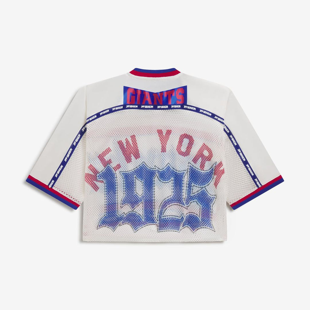 New York Giants Women's Cropped Mesh V-Neck Top - Cream