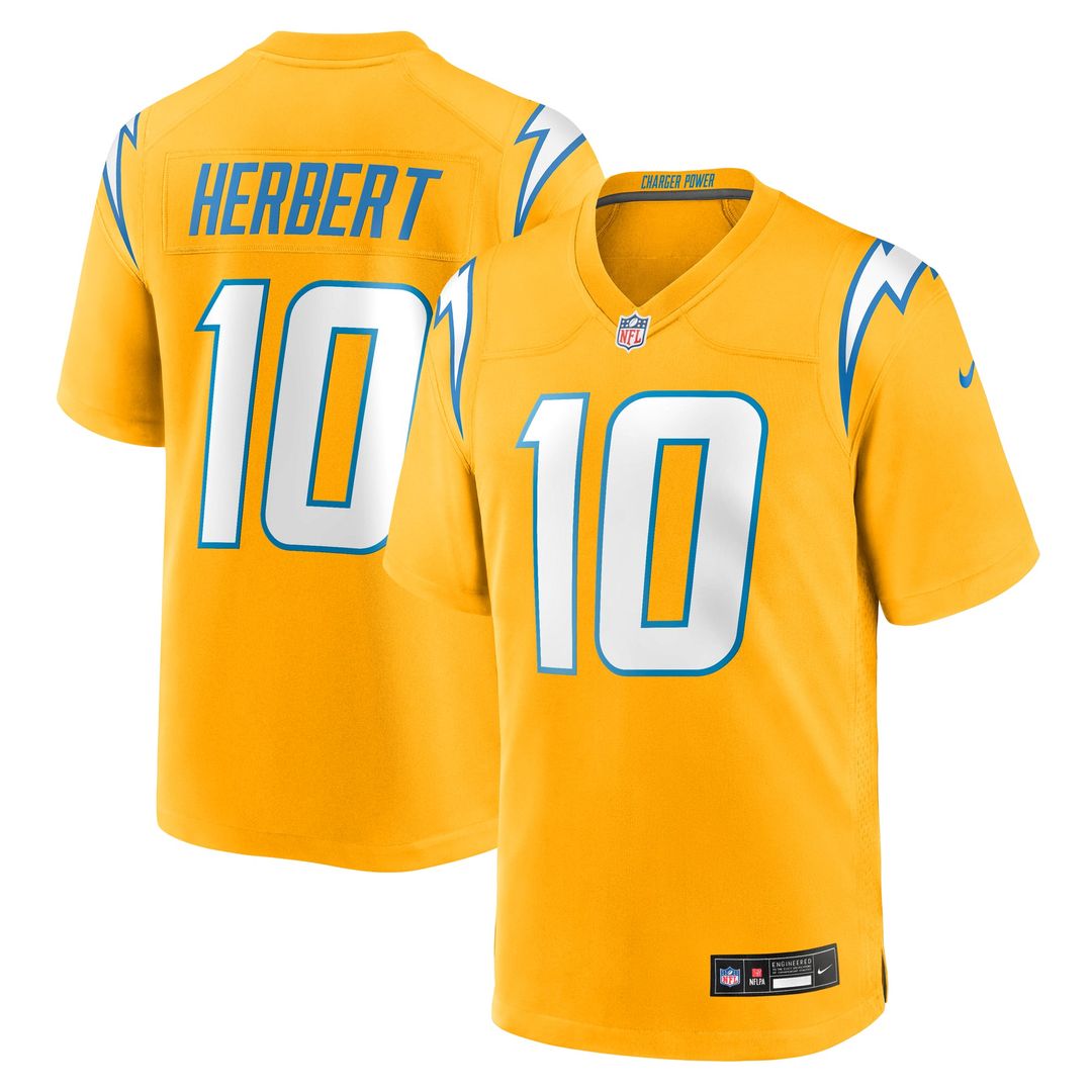 Justin Herbert Los Angeles Chargers Alternate Charger Power Jersey - Gold