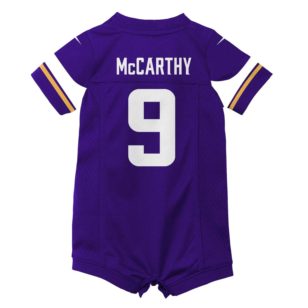 J.J. McCarthy Minnesota Vikings Newborn Romper Jersey - Purple