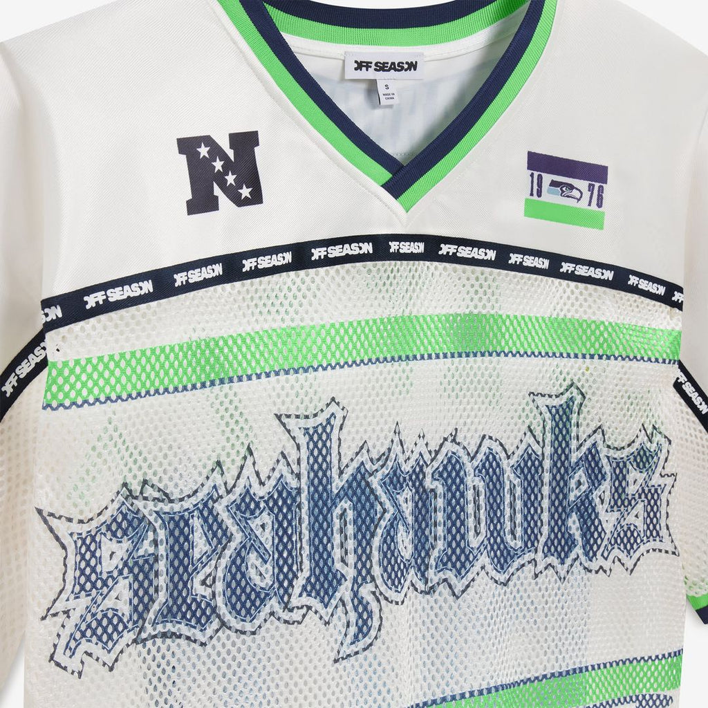 Seattle Seahawks Women's Cropped Mesh V-Neck Top - Cream