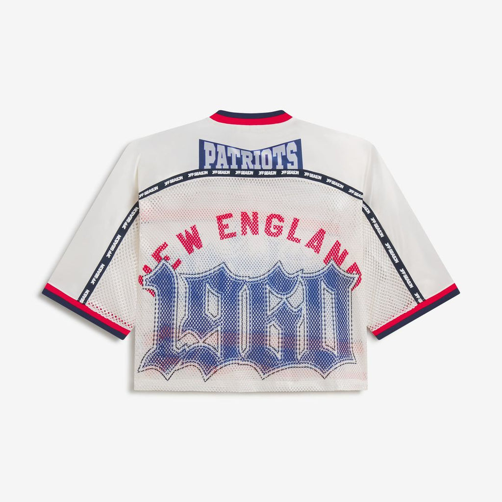 New England Patriots Women's Cropped Mesh V-Neck Top - Cream