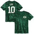 Love Green Bay Packers Girls Youth Sequin V-Neck Fashion Jersey - Green