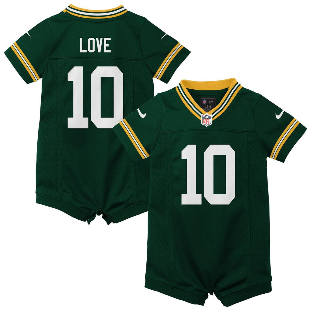 Love Green Bay Packers Newborn Romper Jersey - Green