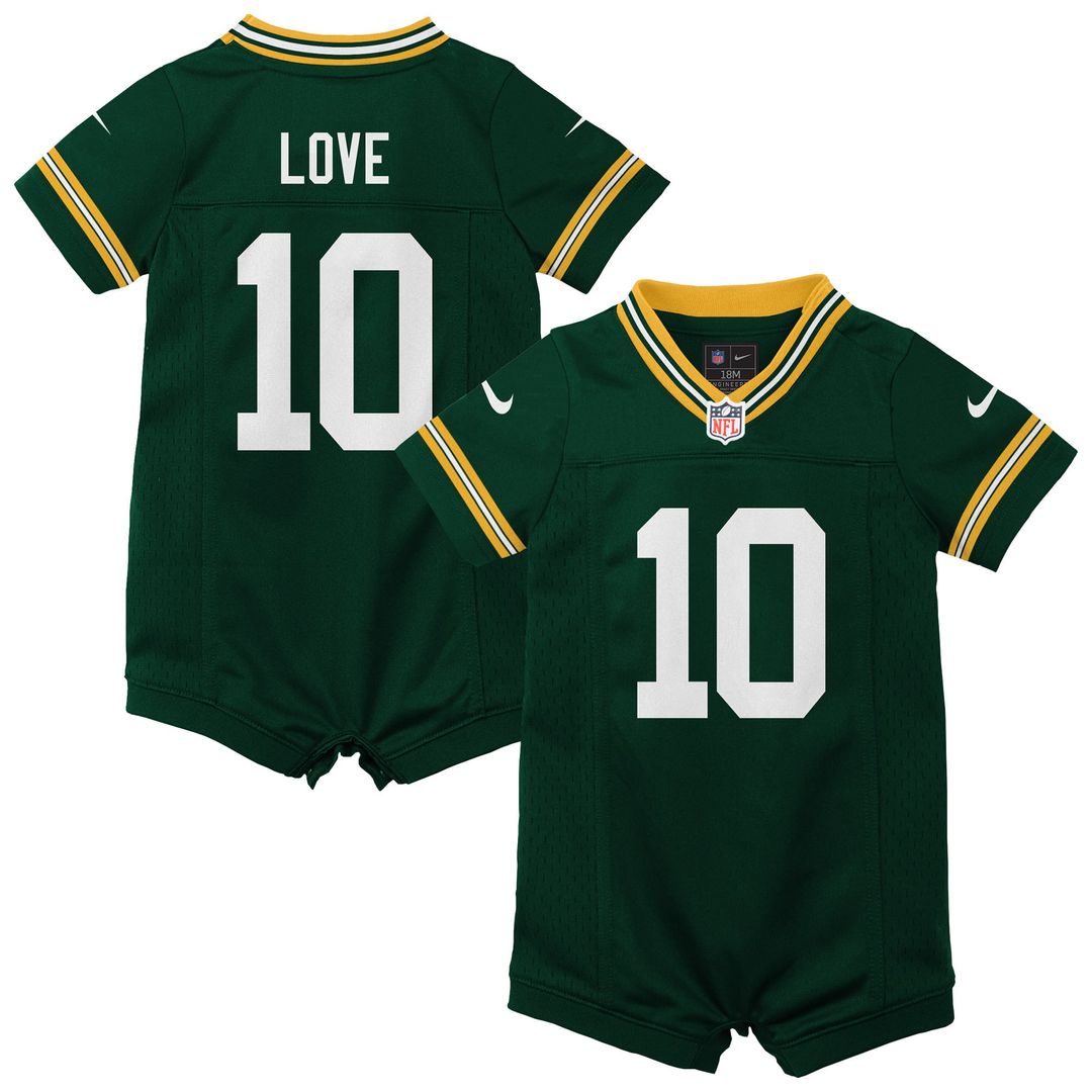 Love Green Bay Packers Newborn Romper Jersey - Green