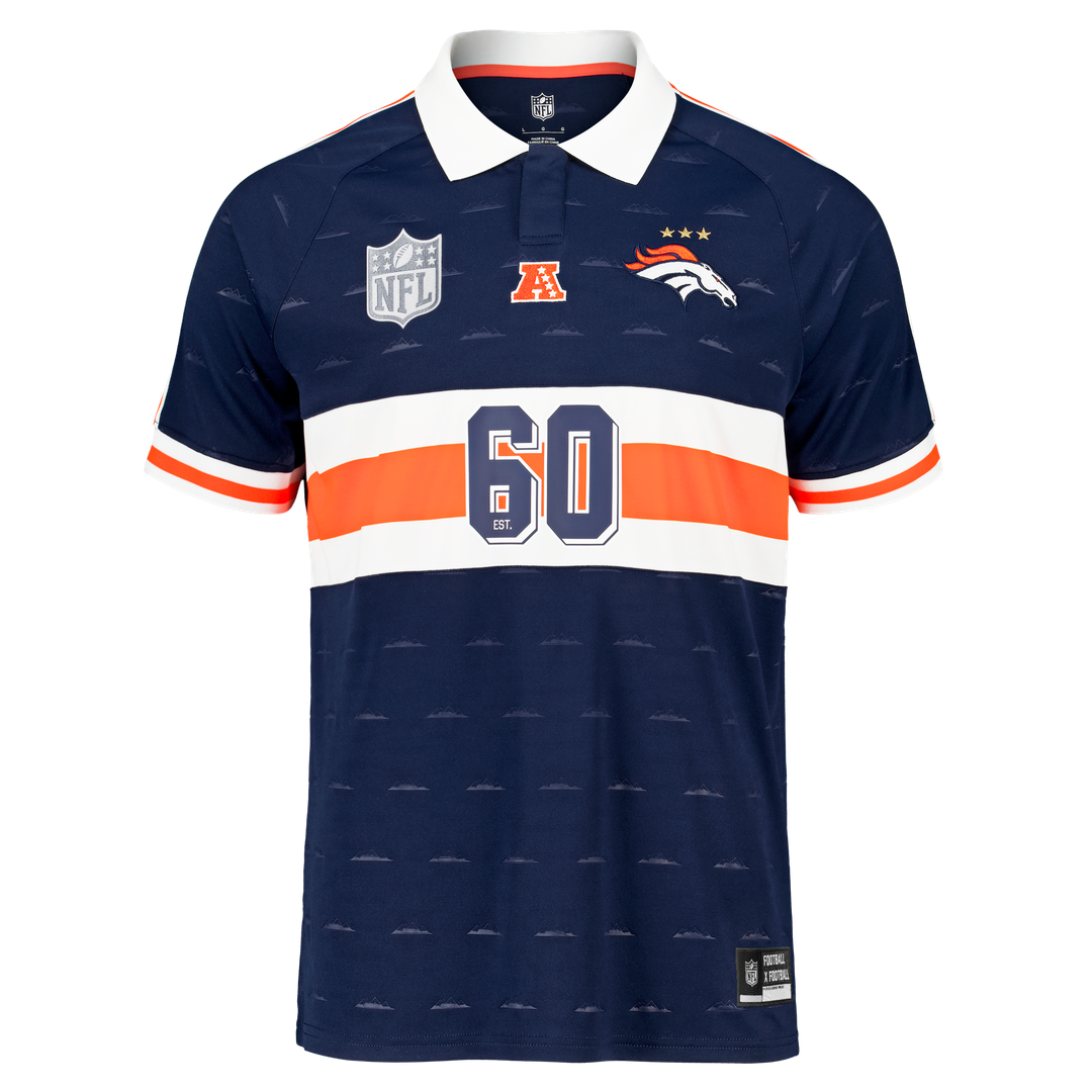 Denver Broncos Youth Football x Football Collared Fan Top - Navy