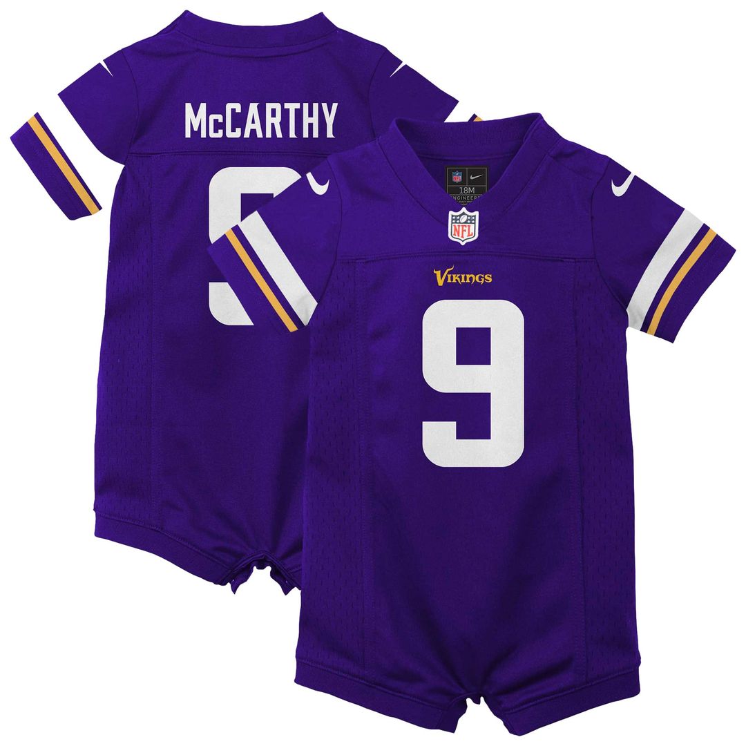 J.J. McCarthy Minnesota Vikings Newborn Romper Jersey - Purple