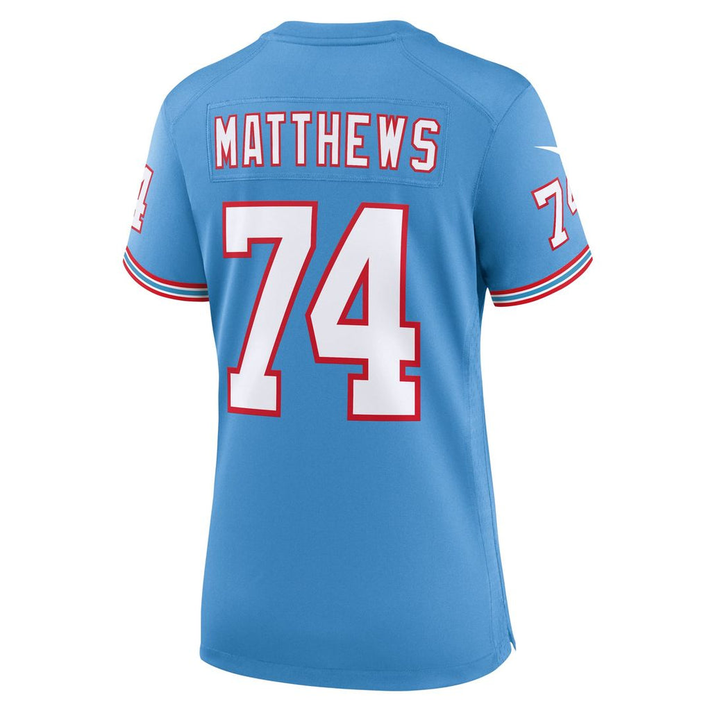 Bruce Matthews Tennessee Titans Women's Oilers Throwback Retired Player Jersey - Light Blue