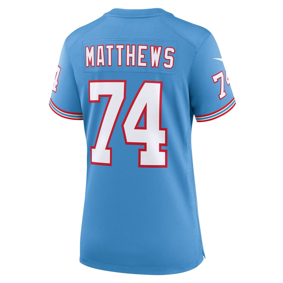Bruce Matthews Tennessee Titans Women's Oilers Throwback Retired Player Jersey - Light Blue