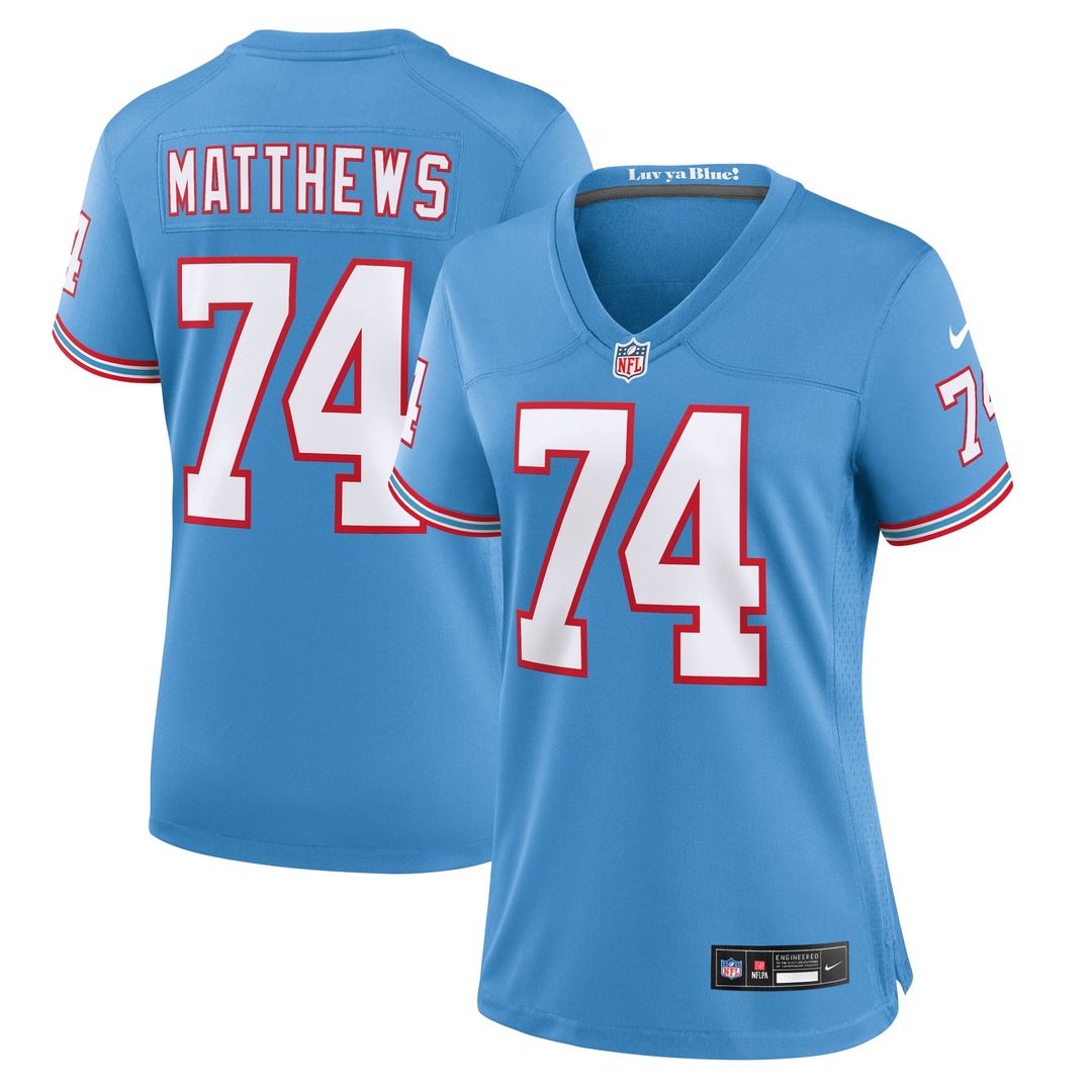 Bruce Matthews Tennessee Titans Women's Oilers Throwback Retired Player Jersey - Light Blue
